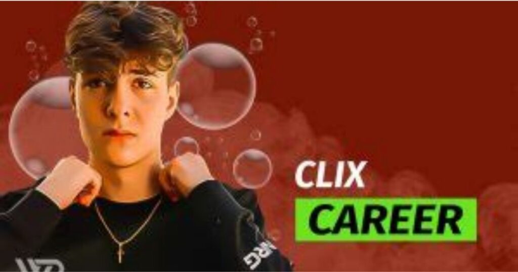 Person in black shirt with "CLIX CAREER" text and bubble background.